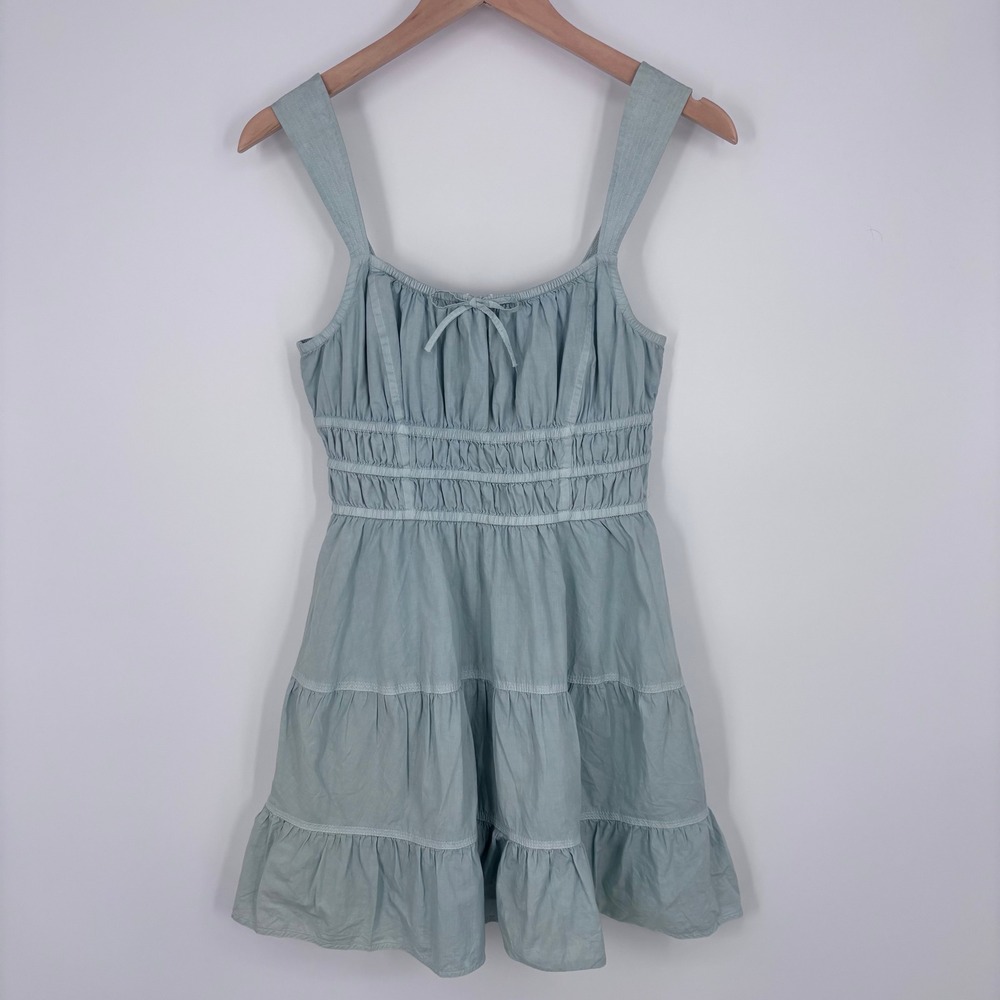 Sunday Best Aritzia Martine Poplin Mini Dress Womens M Sage Green Smocked Tiered
